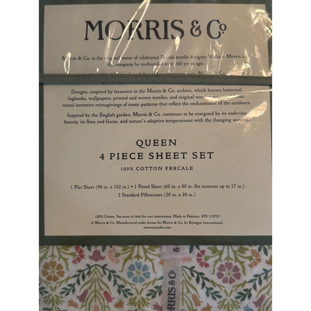 New William MORRIS & CO. Queen Sheet Set Flowers  100% Cotton - Picture 4 of 4